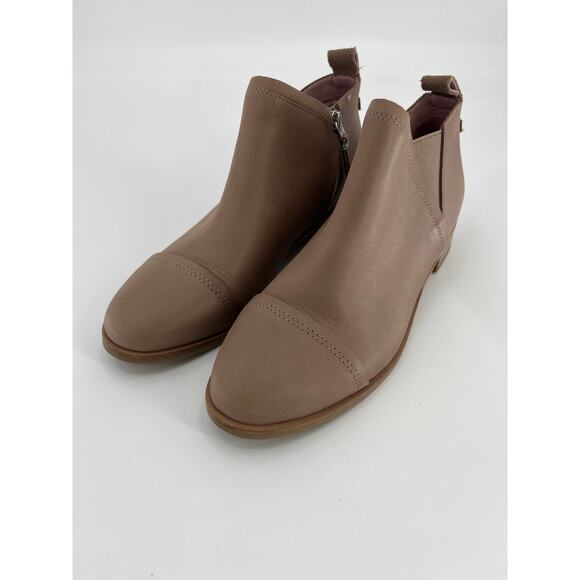 Toms Reese Ankle Boots Sz 9 Brown Leather Cap To Booties - Picture 1 of 11